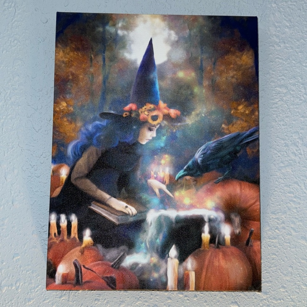 Witch Spells Cauldron Raven Autumn 12x16 Matte Canvas High Quality